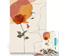 Woman And Rose Line Art 1000 Piece Teenager Puzzles Cognitive Boost Fun Tight Lock No Loose Pieces Engaging Way to Pass Free Hours (38x26cm)