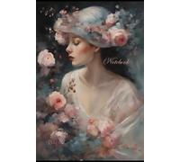 Woman and Roses Notebook.: The woman is admiring the roses designed on the notebook. Thin lines on white paper for writing 120 pages, 6 x 9 inches.