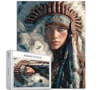 Woman and Wolf 1000 Piece Jigsaw Puzzles for Adults Feather Crown Art Jigsaw Puzzle Challenging Family Activity Games Colorful DIY Craft Puzzle for Home Decor Gifts 50×70cm