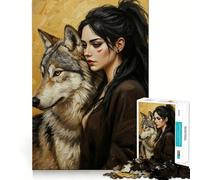 Woman And Wolf Portrait Adult Jigsaw1000 Pieces Cognitive Boost Game No Gap Tight Fitting Design Birthday Gift Brain Teaser Toy (38x26cm)