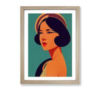 Woman Art Deco Style No.2 Framed Print | A4 Oak Framed Wall Art | Ready to Hang | Art Deco Nature Picture | Living Room Bedroom Lounge Office