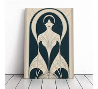 Woman Art Nouveau Grey, Blue, Grey | Canvas Wall Art Print | Framed & Ready to Hang Picture | Modern Home Decor for Living Room, Bedroom, Kitchen or Office | 30x20 Inches