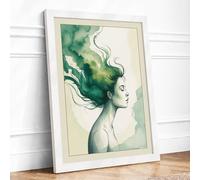 Woman as Water Modern Framed Wall Art Print A4 (29.7×21cm) White, Wall Decor for Living Room, Bedroom, Office & Home, Ready to Hang, Art Gift