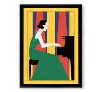 Woman at the Piano Art Deco Framed Wall Art Print A2 (59.4×42cm) Black, Wall Decor for Living Room, Bedroom, Office & Home, Ready to Hang, Art Gift