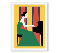 Woman at the Piano Art Deco Framed Wall Art Print A3 (42×29.7cm) White, Wall Decor for Living Room, Bedroom, Office & Home, Ready to Hang, Art Gift
