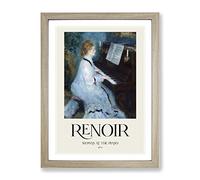Woman At The Piano By Pierre Auguste Renoir Exhibition Museum Painting Framed Wall Art Print, Ready to Hang Picture for Living Room Bedroom Home Office Décor, Oak A4 (34 x 25 cm)