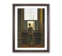 Woman At The Window By Caspar David Friedrich Classic Painting Framed Print | A4 Walnut Framed Wall Art | Ready to Hang | Classic Historical Picture | Living Room Bedroom Lounge Office