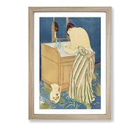 Woman Bathing by Mary Cassatt Framed Wall Art Print A2 Oak