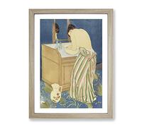 Woman Bathing By Mary Cassatt Framed Wall Art Print A4 Oak
