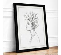 Woman Becoming Branch Minimalist Framed Wall Art Print A2 Black