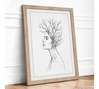 Woman Becoming Branch Minimalist Framed Wall Art Print A3 Oak