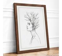 Woman Becoming Branch Minimalist Framed Wall Art Print A3 Walnut