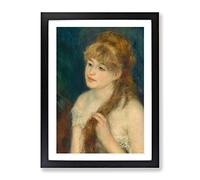 Woman Braiding Her Hair By Pierre Auguste Renoir Classic Painting Framed Wall Art Print, Ready to Hang Picture for Living Room Bedroom Home Office Décor, Black A4 (34 x 25 cm)