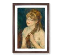 Woman Braiding Her Hair by Pierre-Auguste Renoir Framed Print | A2 Walnut Framed Wall Art | Ready to Hang | Modern Nature Picture | Living Room Bedroom Lounge Office