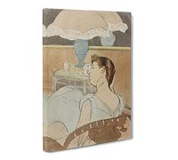 Woman By The Lamp By Mary Cassatt Canvas Print | Gallery Wrapped 30mm Frame Wall Art | 30x20 inches | Ready to Hang | Impressionist People Picture | Living Room Bedroom Lounge Office