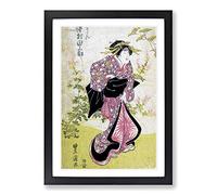 Woman by The Pink Flowers by Utagawa Kunisada Framed Print | A2 Black Framed Wall Art | Ready to Hang | Modern Floral Picture | Living Room Bedroom Lounge Office