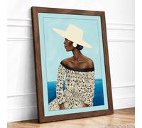 Woman by the Water Coastal Framed Wall Art Print A2 (59.4×42cm) Walnut, Wall Decor for Living Room, Bedroom, Office & Home, Ready to Hang, Art Gift