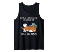 Woman Cannot Survive On Books Alone She Needs A Basenji Tank Top