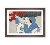 Woman Carrying Leaves by Kamisaka Sekka Framed Print | A2 Walnut Framed Wall Art | Ready to Hang | Modern Floral Picture | Living Room Bedroom Lounge Office