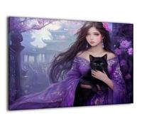 Woman Cat Paint by Numbers Kits, Painting by Numbers for Adults and Children, DIY Color Oil Paint Crafts with Frame, Acrylic Oil Paints with Brushes Autumn Home Decoration Paintings 80x100cm Ee-216