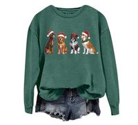 Woman Christmas Jumper Ladies Cute Dog Print Christmas Sweatshirt Hoodie Crewneck Sweatshirts Womens Crewneckssweatshirts (Green, M)