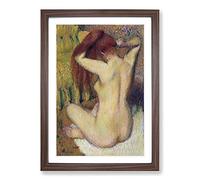 Woman Combing Her Hair by Edgar Degas Framed Print | A2 Walnut Framed Wall Art | Ready to Hang | Modern Nature Picture | Living Room Bedroom Lounge Office