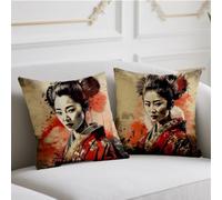 Woman Cushion Covers 45cmx45cm 2 Pack Linen Cushions Waterproof Sofa Cushions Japanese Style Pillow Case with Invisible Zipper Throw Pillow Covers for Room Home Chair Patio Winter Fall Decor wj-876