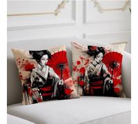 Woman Cushion Covers 50cmx50cm 2 Pack Linen Cushions Waterproof Sofa Cushions Japanese Style Pillow Case with Invisible Zipper Throw Pillow Covers for Room Home Chair Patio Winter Fall Decor wj-856