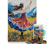 Woman Dancing in Field Jigsaw Puzzle 1000 Logic Thinking Play Expert Cutting Craftsmanship Quiet Time Mind Exercise at Home (38x52cm)