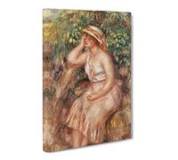 Woman Daydreaming By Pierre Auguste Renoir Canvas Print | Gallery Wrapped 30mm Frame Wall Art | 20x14 inches | Ready to Hang | Impressionist People Picture | Living Room Bedroom Lounge Office