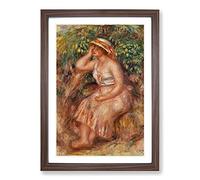 Woman Daydreaming by Pierre-Auguste Renoir Framed Print | A2 Walnut Framed Wall Art | Ready to Hang | Modern Nature Picture | Living Room Bedroom Lounge Office