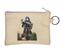 Woman Delivering Enthusiastic Speech Key Chain Coin Purse Beige