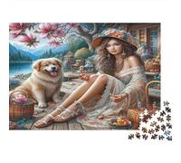 Woman Dog 1000 Piece Jigsaw Puzzle Recycled Nature Art Senior Puzzles Party Game Props Developing Children‘s Intelligence Educational Fun 38x26cm/1000pcs