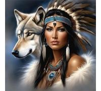 Woman Dog Diamond Painting Kits for Adults,5D Indian Vintage Diamond Art Kits for Beginners,Round Full Drill DIY Painting by Numbers Crystal Embroidery Pictures for Home Wall Decor (20x20 inch)