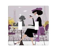 Woman Double Light Switch Cover Plate, Chic Elegant Poodle Paris Tower Spring Lavender Plastic Standard Size Switch Plate Decorative for Home Living Room New Apartment Decor