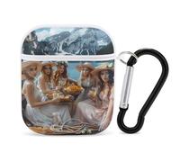 Woman Eating Pasta on Lake Case Cover Compatible with AirPods 1&2 Protective PC Shell Carrying Case with Keychain