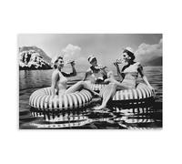 Woman Eating Pizza on Floating Object in Water Canvas Poster Bedroom Decor Landscape Office Room Decor Gift 16x24inch(40x60cm)