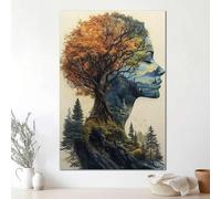 Woman Face And Tree Canvas Wall Art, Magical Nature Wall Decor, Mother Earth Spirit Painting,Modern Forest Art Posters(30x40cm/Frameless)