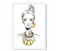Woman Face Pen and Ink Sketch Framed Print SIZE: A3 with White Frame ARTZE Yellow A2