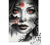Woman Face Red Eyes1000pc Cardboard Portrait Jigsaw Puzzle for Adults Hard Difficult Challenge Office Break Stress Relief Home Decoration 52x38cm/1000pcs