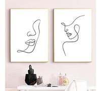 Woman Face Sketch Art Print Black and White Female Line Posters Minimalist Wall Pictures Canvas Painting Home Room Decor 30x40cm-2pcs Frameless