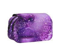 Woman face with Purple Glitter Printed Flip Pencil Case with 2 Compartments, Large Capacity, Portable Stationery Organizer for School, Travel and Art