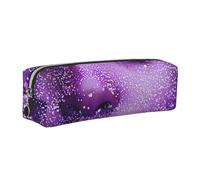 Woman face with Purple Glitter Printed Leather Pencil Case Cute Stationery Organizer Simple Makeup Bag Pen Pouch, Silver Zipper