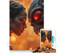 Woman Facing Alien Creature 1000 Pieces Puzzles for Adults Mind Exercise Play Precision Cut Smooth Edges Relaxing Indoor Group Activity (50x75cm)