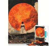 Woman Facing Giant Red Moon 1000 Piece Jigsaws for Adults Brain Training Fun Clean Cut Sturdy Components Calming Mental Break Activity (38x52cm)