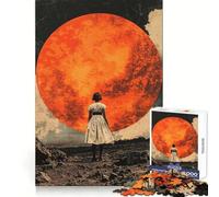 Woman Facing Giant Red Moon 1000 Pieces Jigsaw Puzzles for Teenagers Think Training Mindful Escape Defined Edges Seasonal Gift (50x75cm)