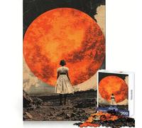 Woman Facing Giant Red Moon 1000 Pieces Puzzles for Adults Cognitive Boost Mindful Escape Tight Lock (38x26cm)