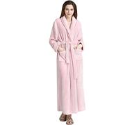 Woman+Flannel+Robe Ladies Shawl Collar Towelling Dressing Gown Fluffy Long Robe For Cold Day Soft Warm Bathrobes Luxurious Cosy Bathrobe Plush Long Bathrobe Solid Colour Dressing Gown