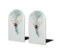 Woman Floating In The Water Bookends For Shelves 2 Pcs Wooden Book Stopper Organizer For Home Office Libraries