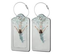 Woman Floating in The Water Luggage Tag for Suitcase 2 Pack Leather Luggage Tag with Privacy Flap Name Id Label and Metal Loop for Women Men Travel